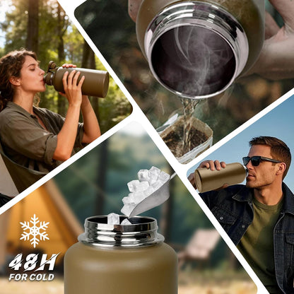 32 oz Insulated Water Bottle with Sleeve - Tactical Stainless Steel Gym Water Bottles for Men, Sports Water Bottle for Hiking Camping Outdoor with Camo Pouch