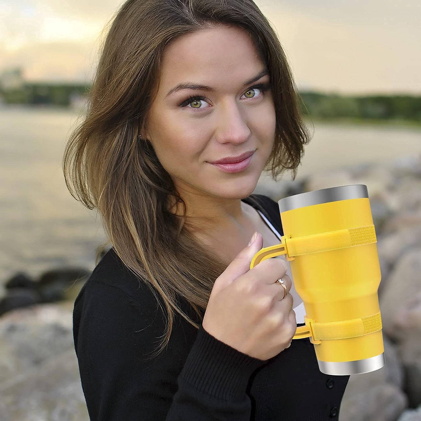 11 Colors Anti-Slip Adjustable Tumbler Cup Handle Fit 20 Oz to 44 Oz of YETI, RTIC, Ozark Trail, Simple Modern, SIC, SUNWILL, Tervis and More Brand Travel Tumbler Cup Mug NO Brand Limitid Black