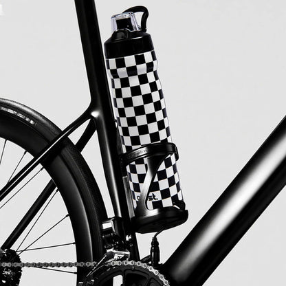 Magnetic Water Bottle with Straw 25 oz - Stainless Steel Insulated Tumbler for Gym & Bike (Fits Holders) - Leak Proof Pop-Up Lid, 2-in-1 Sip or Chug, Handle & Cute Black Checkered Print