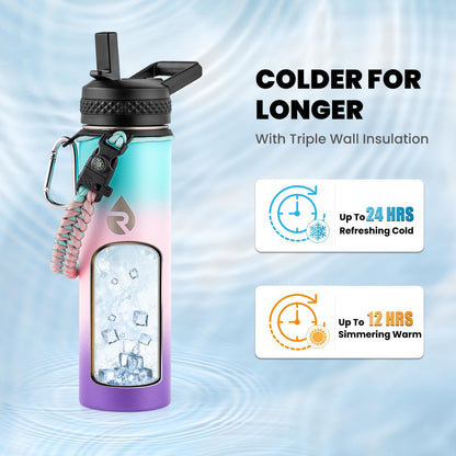 RAYMYLO One Gallon Water Bottle Insulated, Triple Walled Vacuum Stainless Steel (Cold for 48 Hrs), Leak Proof & Non-BPA, Large Water Flask Jug with Paracord Handle & Straw Spout Lids