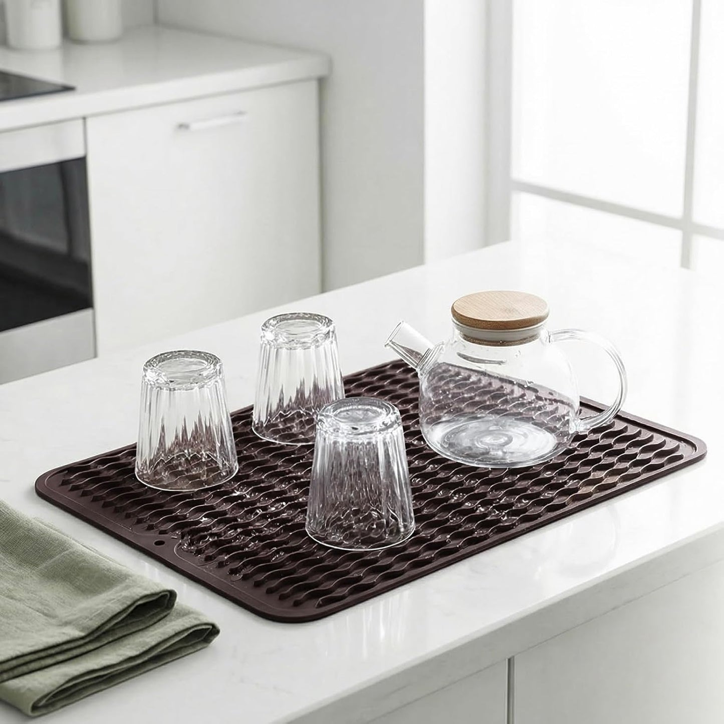 MicoYang Silicone Dish Drying Mat for Multiple Usage,Easy clean,Eco-friendly,Heat-resistant Silicone Mat for Kitchen Counter,Sink,Bar,Bottle,or Cup Green M 17 inches x 6 inches