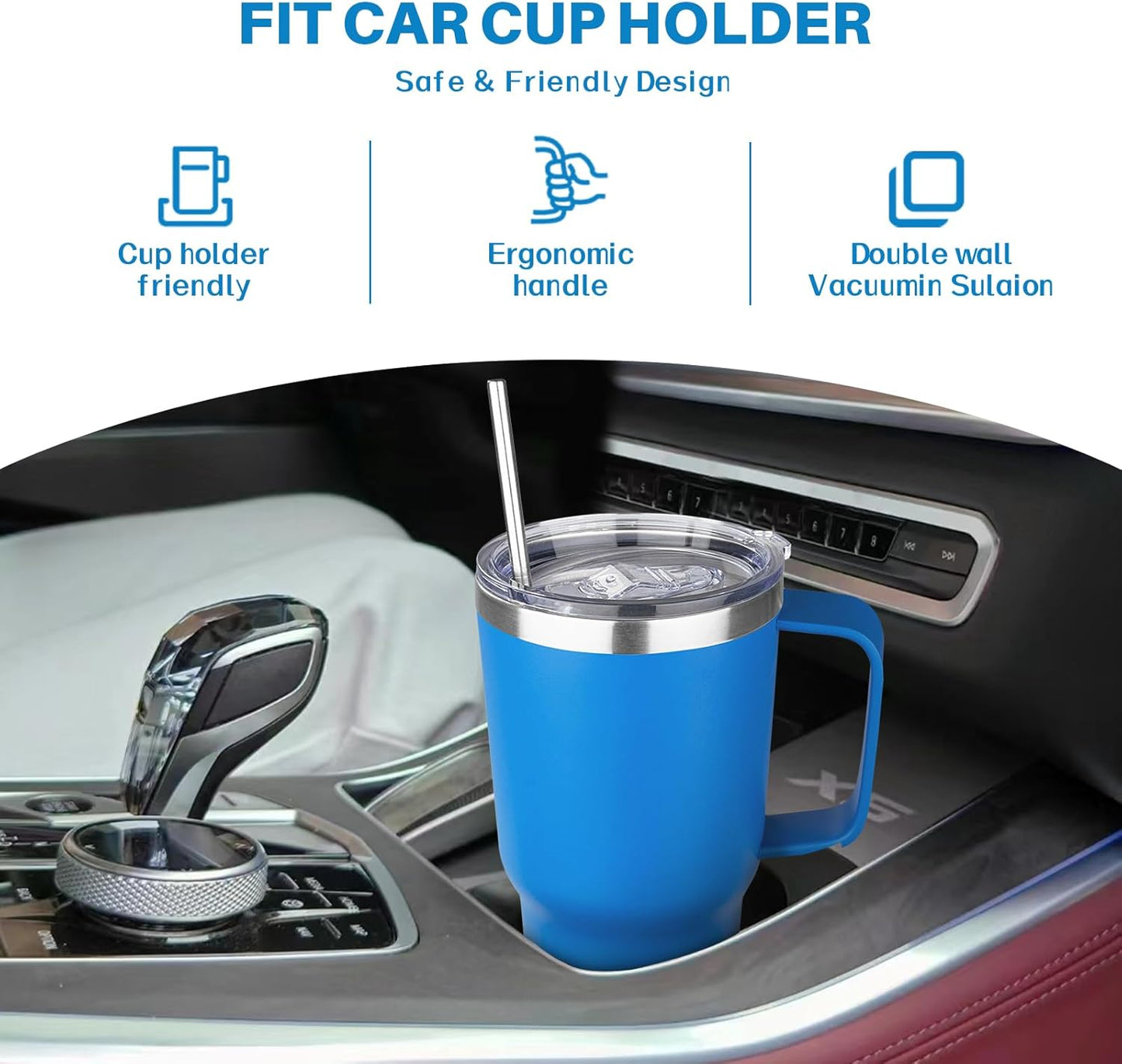 40 oz Tumbler with Handle, Insulated Tumbler with Lid and Straw, Reusable Stainless Steel Vacuum Insulated Cup, 100% Leak Proof Thermal Travel Coffee Mug Cup for Cold and Hot (Light Purple)