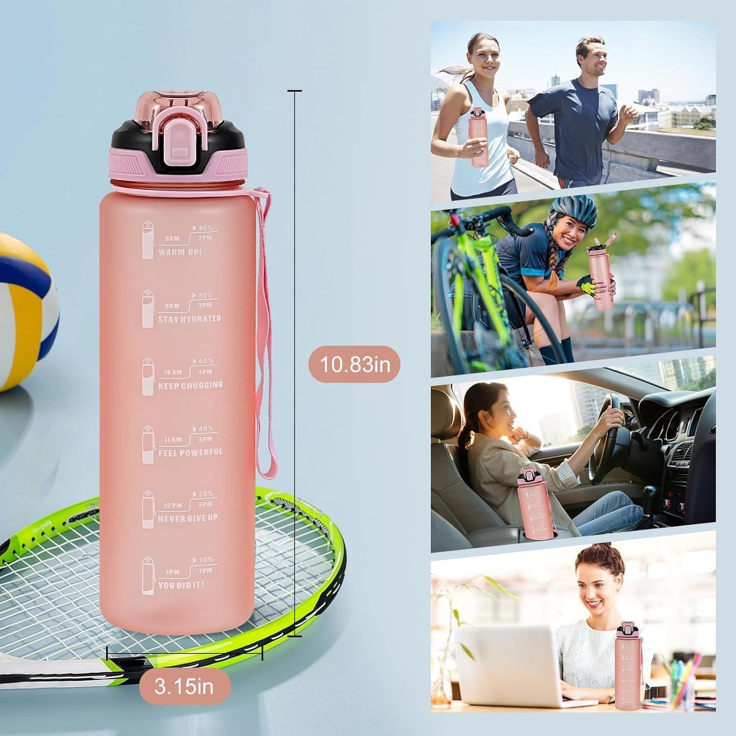 Water Bottle with Straw 1L,Boys Water Bottles with Straw 1 Litre,Waterbottle Leak-Proof Sports Water Bottle,Plastic Drinks Bottles Toxin Free，Bpa-Free (Cyan Black)