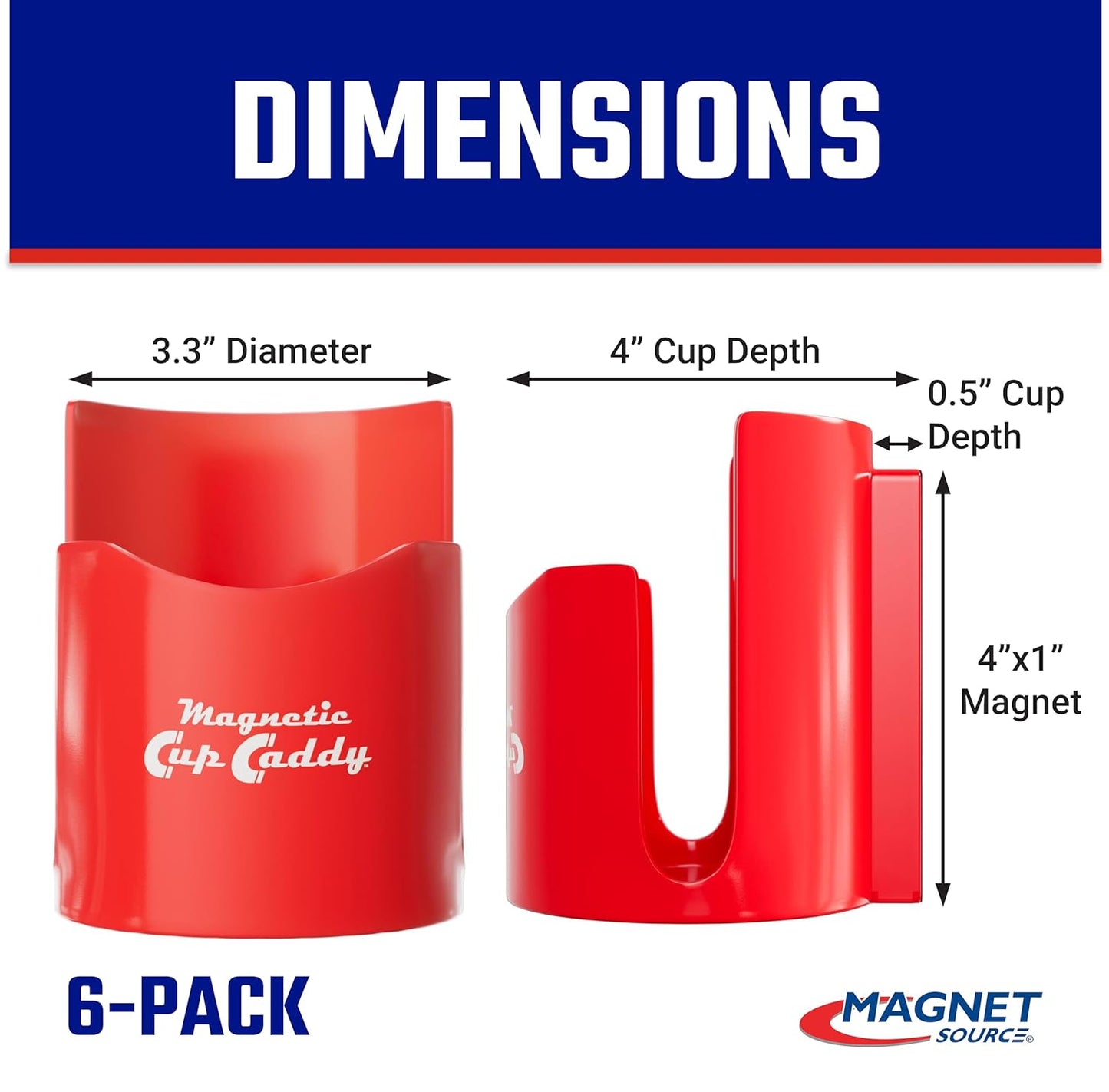 Master Magnetics Magnetic Cup Holder - Caddy for Bottles, Glasses, and Cans - Fits on Fridge, Lawnmower, Forklift, Cart, or Ladder - Heavy-Duty Magnet