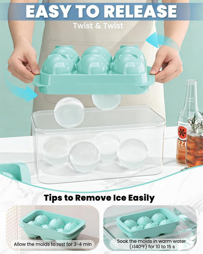 Large Ice Cube Tray for Freezer - 2 Pack Stackable Round Ice Cube Molds Set, Easy to Fill & Release with Storage Bin and Tongs for Kitchen, Party, Cocktail & Coffee, Gifts for Whiskey Lover (1.93In)