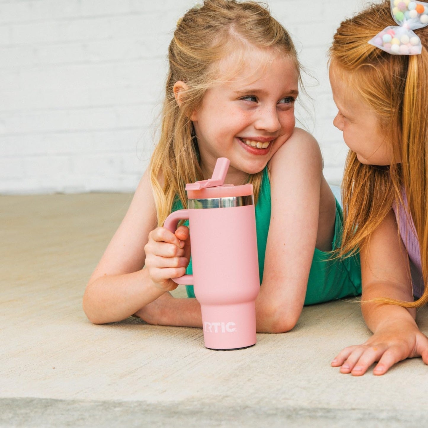 RTIC Little Road Trip Tumbler 16oz for Kids with Straw Lid and Handle, Ceramic Lined, Insulated Stainless Steel Travel Water Mug Cup, Leak-Proof, RTIC Ice Glitter