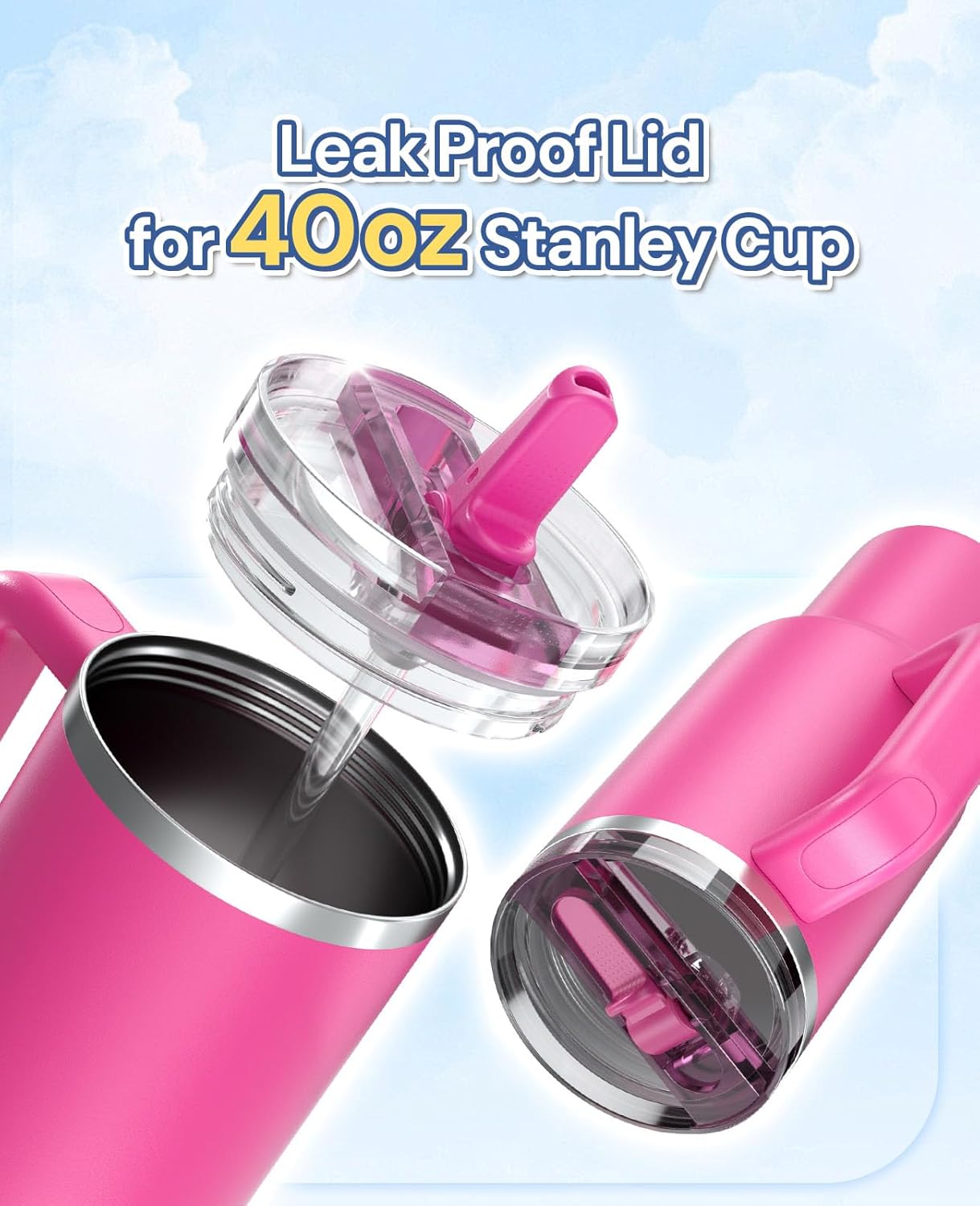 2 Pack Tumbler Flip Straw Lid Replacement Fit for Stanley 40 OZ Quencher, Leak Proof Lid with Straw for Stanley, No Spill Reusable Tumbler Lid Compatible with Stanley Cup Accessories