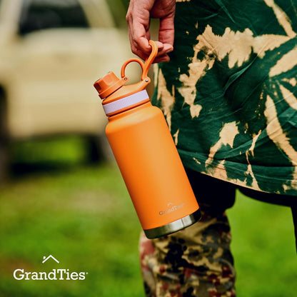 GRANDTIES 2 Lids Sports Stainless Steel Water Bottles – Wide Mouth Vacuum Insulated Reusable Leak Proof BPA-Free Travel Metal Canteen, Thermal Bottles for Men Women Gym (Ivory White 32 oz)