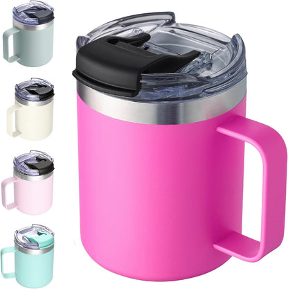 12oz Insulated Coffee Mug Cup with Handle, Stainless Steel Travel Coffee Mug with Flip Lid, Double Wall Vacuum Coffee Tumbler, Navy