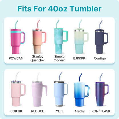 40 oz Straight Metal Straws for 40 oz Stanley Tumbler, 6 Pcs Stainless Steel Reusable Drinking Metal Straw with Colourful Silicone Tips,Straw for Glass Cups, BPA FREE