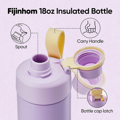 Fijinhom 18 oz Insulated Water Bottle with Handle, 304 Stainless Steel Double Wall Vacuum, Keep 24H Cold, Leak Proof, BPA-Free,with Lid & Non-Slip Bottom for Outdoor, Sports, Work, Travel (Black)