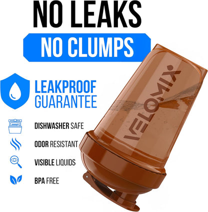 VELOMIX -6 PACK- 20 oz Protein Shaker Bottle for Protein Mixes - 6x Wire Whisk | Leak Proof Shaker Cups for Protein Shakes| Stackable Protein Shaker Bottle Pack | Dishwasher Safe (ALL IN BLACK)