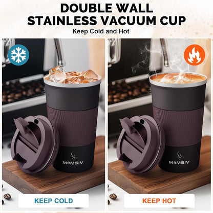 MOMSIV 12oz Travel Mug, Insulated Coffee Cup with Leakproof Lid, Travel Coffee Mug Vacuum Stainless Steel Double Walled Reusable Coffee Cup for Hot and Cold Water Coffee