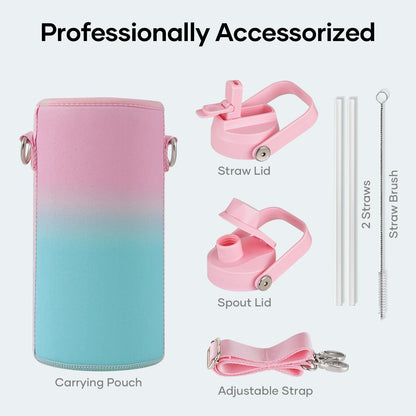 BUZIO 40oz Insulated Water Bottle, Triple Wall Vacuum Stainless Steel Water Flask with 2 lids, Lead-Free BPA-Free Straw Lid Sports Canteen Jug, Cold 48H & Hot 24H- Black - Colors B