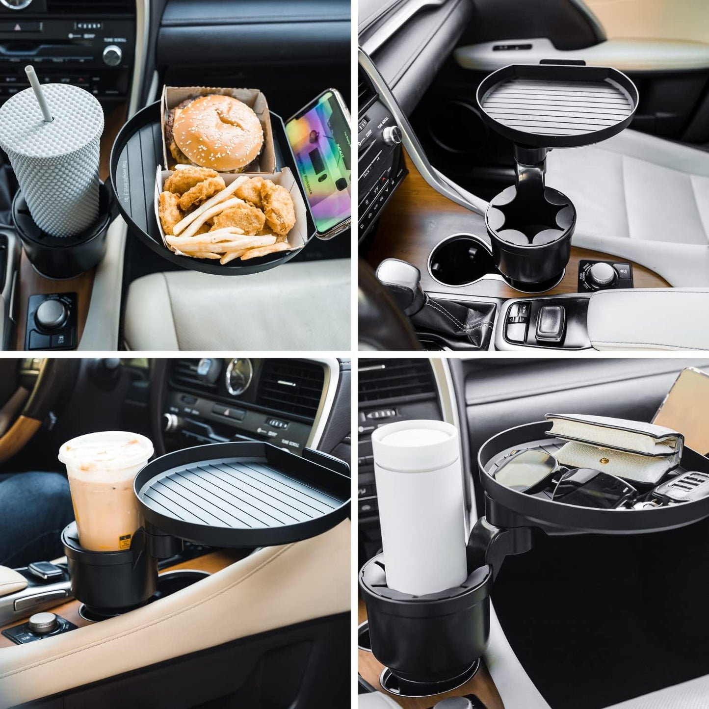 Macally Car Cup Holder Tray and Cup Holder Expander with Phone Slot - Enjoy Your Meal - 9" Car Food Tray Table and Drink Holder for Yeti, Hydroflask, etc.