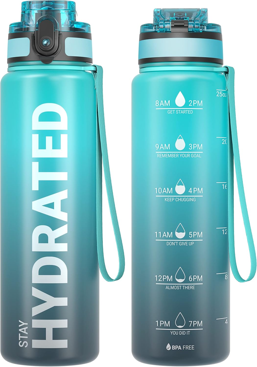 Sahara Sailor Water Bottle 32oz, Durable and Leakproof Water Bottles Motivational with Time Marker, Tritan, BPA Free, Wide Mouth with Easy Clean Brush for Gym, Travel, Home, School, Office (1 Bottle)