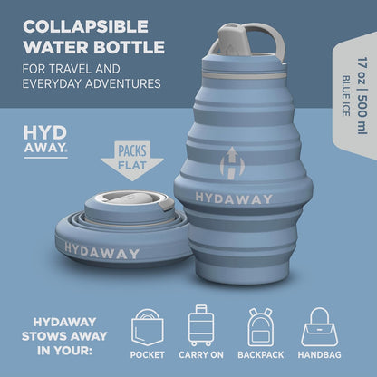 HYDAWAY 17oz Travel Collapsible Water Bottle - BPA-Free, Leakproof, Lightweight, Space-Saving