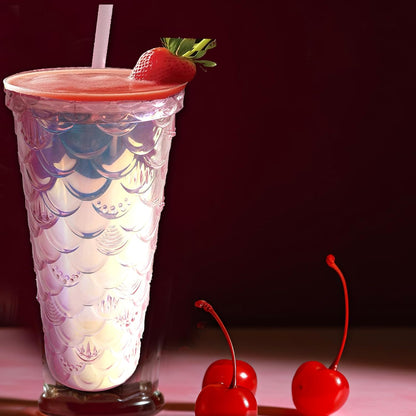 Studded Tumbler With Straw Tumblers With Lids And Straws Iridescent Blue Cups Water Cup With Straw And Lid BPA-Free Double-Wall Plastic for Iced Coffee Cups or Water 24 Oz