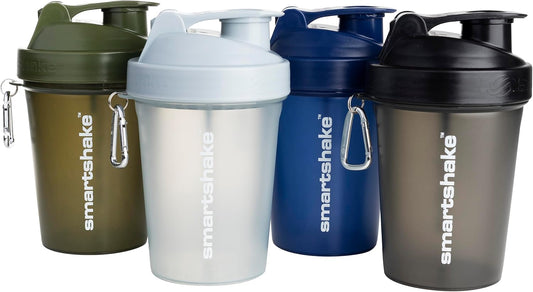 Smartshake Lite 4-Pack Protein Shaker Bottle 400 ml | 13.5 oz - Leakproof Screw-on Lid - BPA Free – Unisex - Mist Grey, Army Green, Black, Navy Blue | 4-Pack