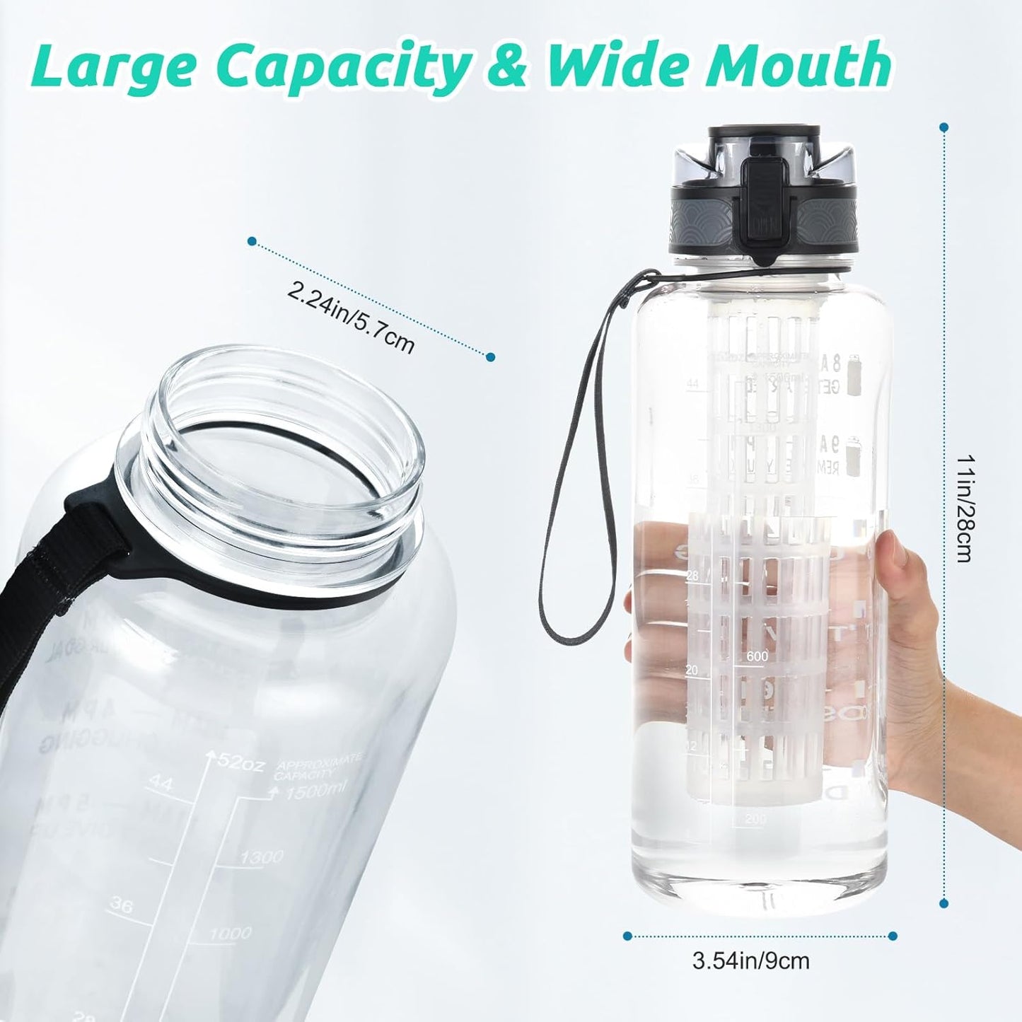 UTEBIT 32 OZ Fruit Infuser Water Bottle, Insulated Sports Water Bottle With Straw, 1L BPA Free Leak Proof Tritan Large Water Jug with Strap for Gym, Camping, Travel, Outdoor