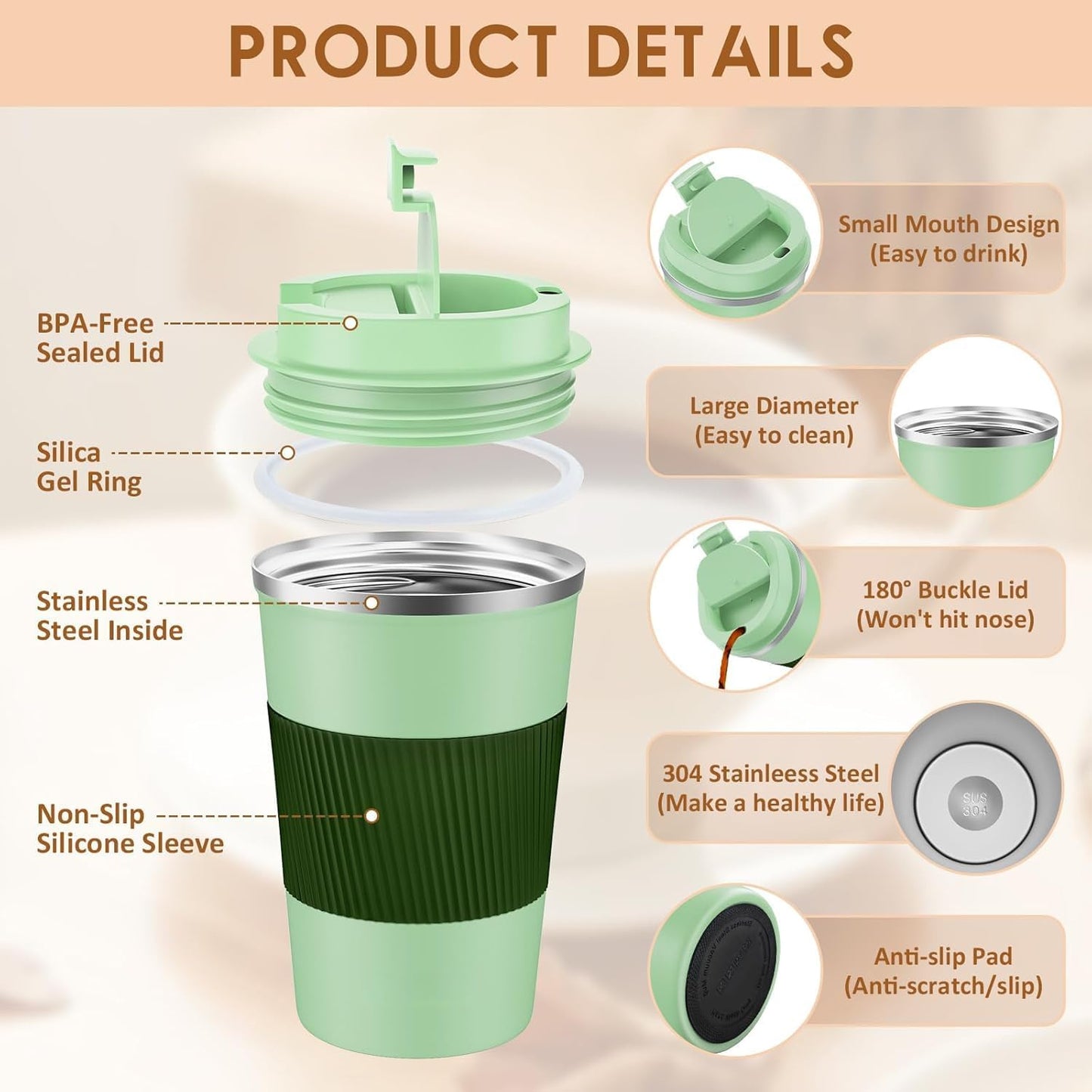 KETIEE Travel Coffee Mug Spill Proof 12oz, Insulated Travel Mug to Go, Reusable Coffee Cup with Seal Lid, Vacuum Stainless Steel Tumbler for Hot/Cold Drinks (Red)