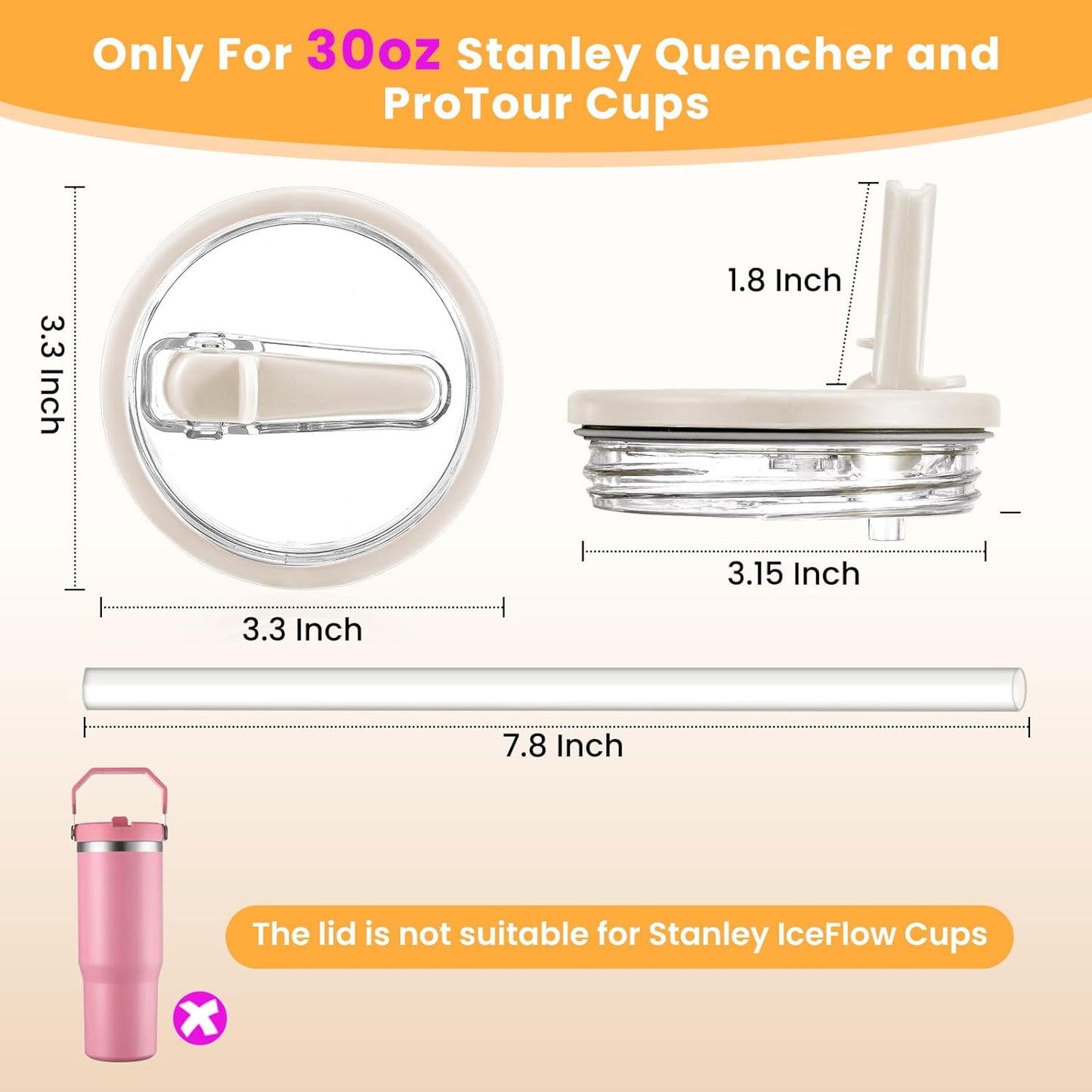 30oz Leak Proof Lid for Stanley Quencher H2.0 Tumbler, Flip Straw Lid Replacement 30 oz Tumbler No Spill Cover Top for Stanley Protour Stanley Cup Accessories, 2 Pack(Cream,Light Nectarine) - Colors B