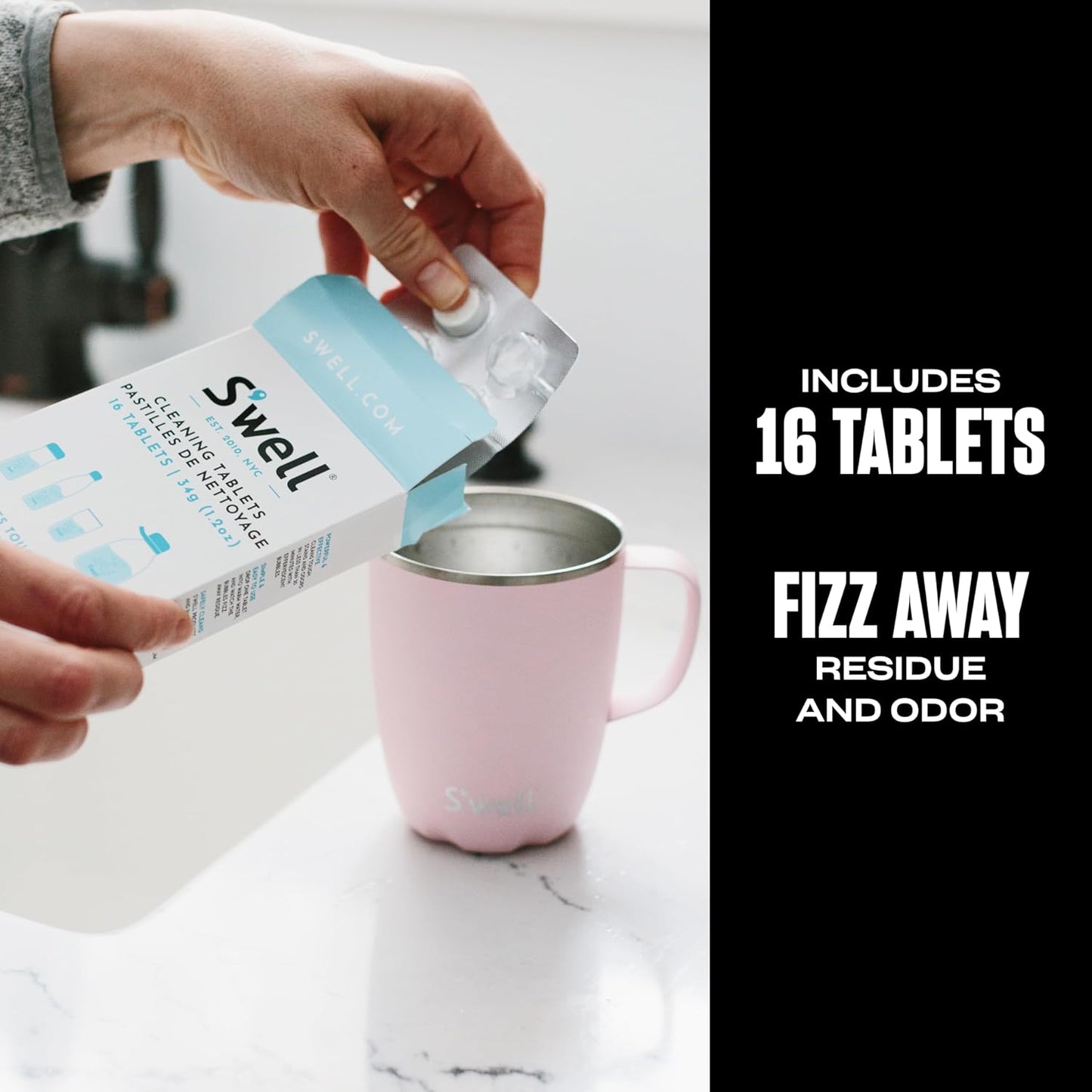 S'well Cleaning Tablets, 16 Tablets, Fast Acting Fizz Away Residue And Odor In Stainless Steel, Chlorine Free And Derived From Natural Substances