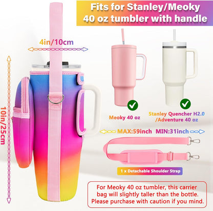 LEFOR·Z Water Bottle Carrier Bag with Phone Pocket Compatible with Stanley/Meoky 40 oz Tumbler with Handle,Water Bottle Holder Pouch with Adjustable Strap Compatible with Stanley Cup Accessories