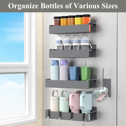 HuggieGems Magnetic Water Bottle Holder for Refrigerator, Cup Holder Organizer for Stanley and Tumbler for Kitchen, 4 Pack, Black