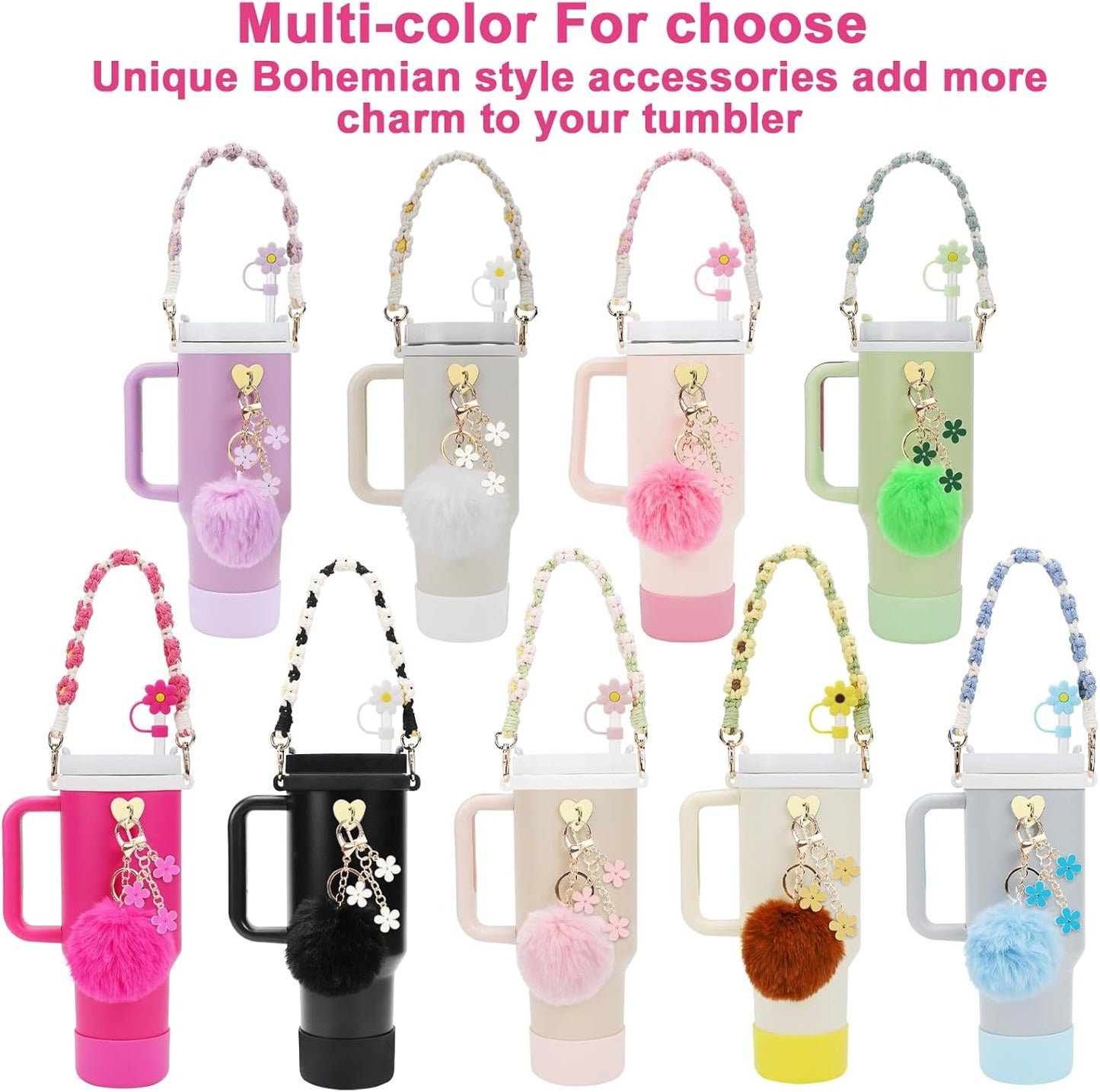 3tyto 13 Pcs Stanley Cup Accessories Set Including Water Bottle Handle Strap, Siliocne Stanley Cup Boot, Siliocne Straw Cover, Stanley Charms for Stanleys Cup 40oz & 30oz Tumbler