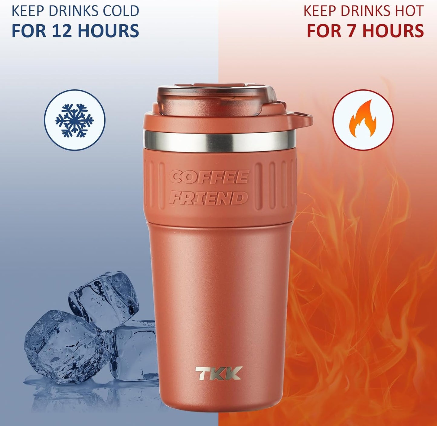 TKK Insulated Coffee Mug with Ceramic Coating, 21oz Iced Coffee Tumbler Cup with Straw Lid Double Wall Vacuum Leak Proof Travel Mug with Strap for Hot and Iced Beverage, Tungsten Steel