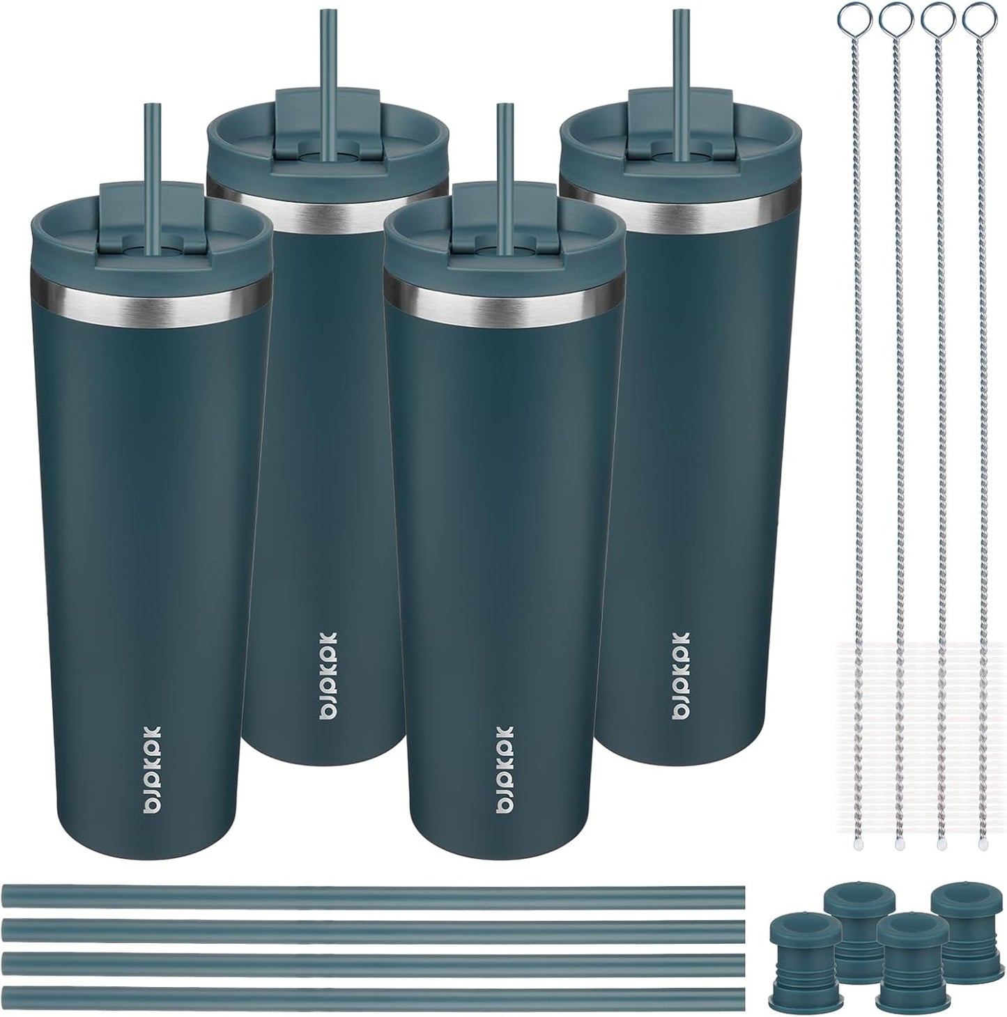 BJPKPK 4 Pack Tumbler with Lid and Straw,30oz Insulated Tumblers Bulk Reusable Travel Coffee Mug, Dishwasher Safe Double Wall Vacuum Insulated Cup Gift for Men Women,Light Blue Leopard