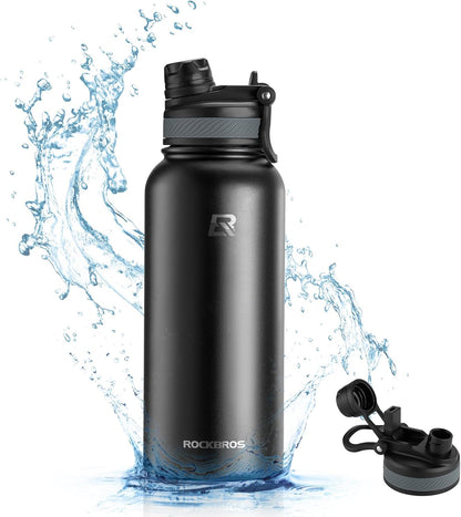 ROCKBROS Insulated Water Bottle with Straw, Stainless Steel Sports Water Cup Flask Leak Proof with Handle Keep Warm and Cold for Hiking, Cycling, Bike Travel, School Sports, Gym
