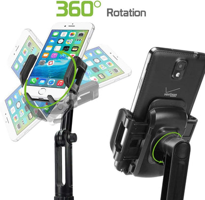 Cellet Cup Holder Tray for Car with Phone Mount – Expandable Base, 360° Rotation Food & Drink Tray with Non-Slip Surface, Adjustable Arm for Eating in Vehicle – Fits Most Standard Car Cup Holders