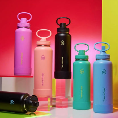 ThermoFlask Insulated Water Bottle with Spout Lid (24 oz, Lemonade Stand) - Leakproof, Stainless Steel Water Bottle for Cold & Hot Drinks, Travel & Daily Hydration