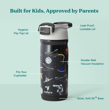 Reduce Hydrate Pro Kids 14oz Stainless Steel Insulated Water Bottle w/Straw – Spill Proof Tumbler for Kids – 30 Hour Cold Retention – Dishwasher Safe Leak-Proof Design - Abstract Flowers