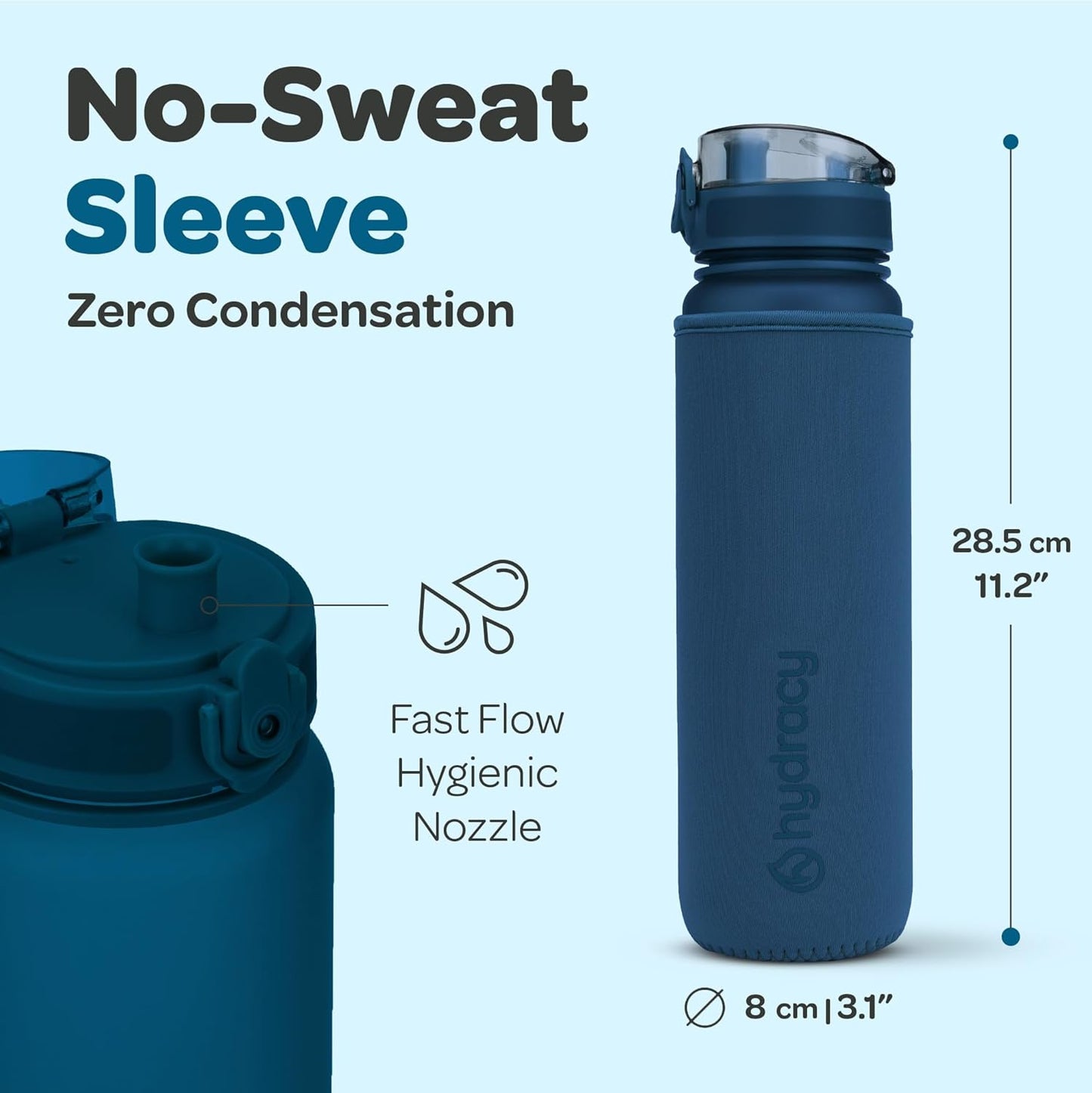 Hydracy Water Bottle with Time Marker -Large BPA Free Water Bottle & No Sweat Sleeve -Leak Proof Gym Bottle with Times to Drink - Ideal for Fitness Sports & Outdoors
