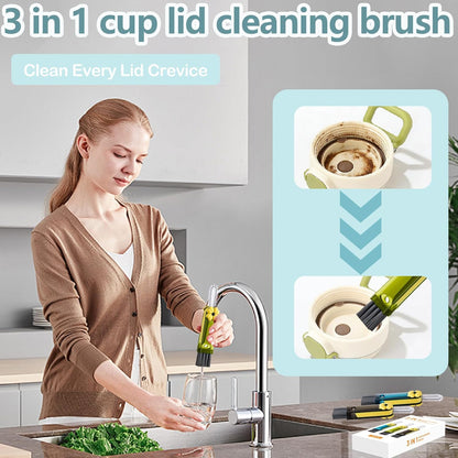 3 in 1 Cup Lid Cleaning Brush, 4PCS Multifunctional Crevice Cleaning Brush for Water Bottle Insulated Cup Tumbler Lid Groove Narrow Space Detail Cleaner Home Kitchen Gadgets