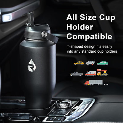 RAYMYLO 40 oz Insulated Water Bottle with Straw fit in Car Cup Holder, Triple Wall Vacuum Stainless Steel(Cold 48 hrs, Hot 24 hrs), Leakproof & Non-BPA, Hydro Travel Flask with Straw and Spout Lid