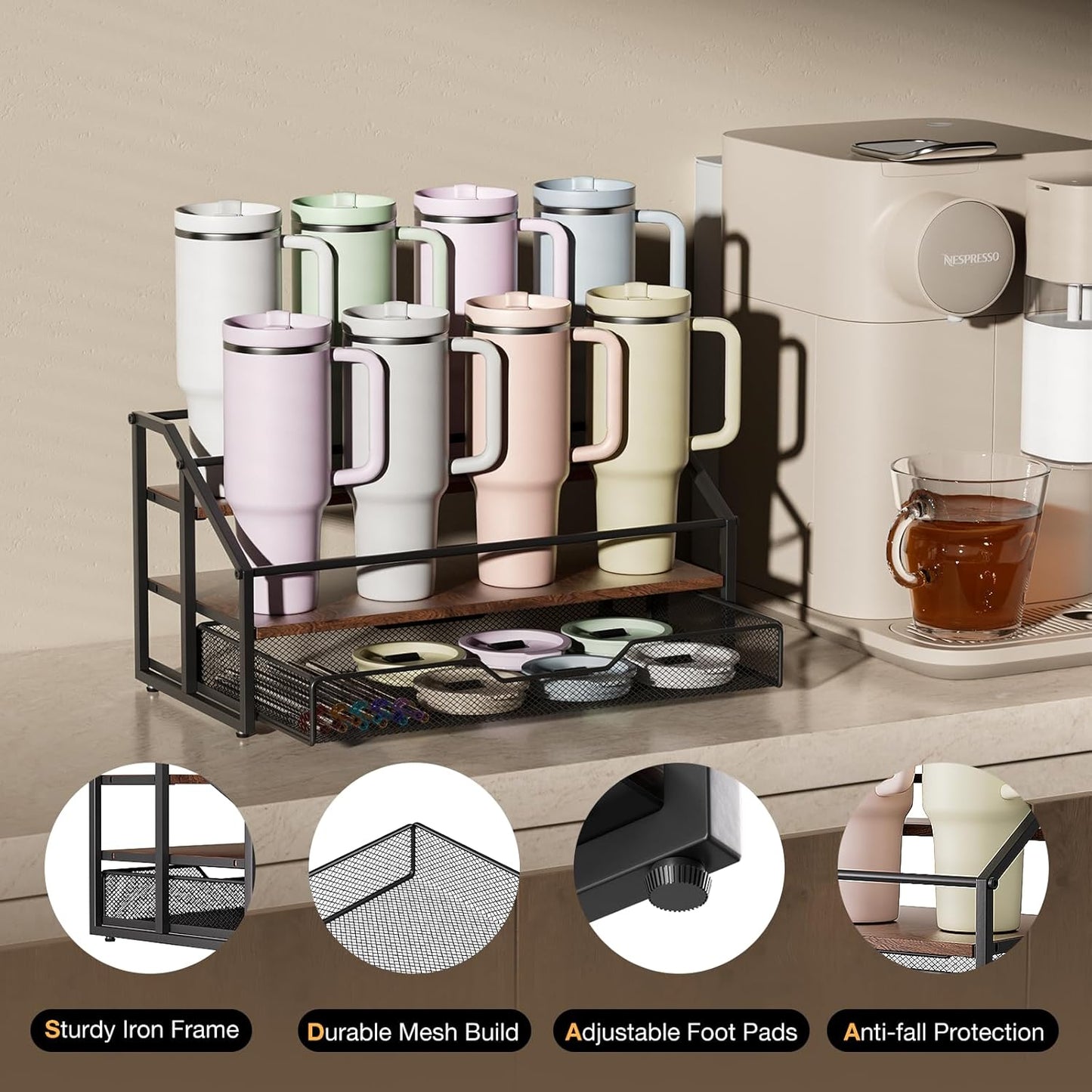 MOJOHAND Water Bottle Organizer for Full Stanley and Others' Large Tumbler Organization, Pantry Kitchen Organizers and Storage for Cup Accessories, Water Bottle Holder Wine Rack - 3 Tier Hold 12