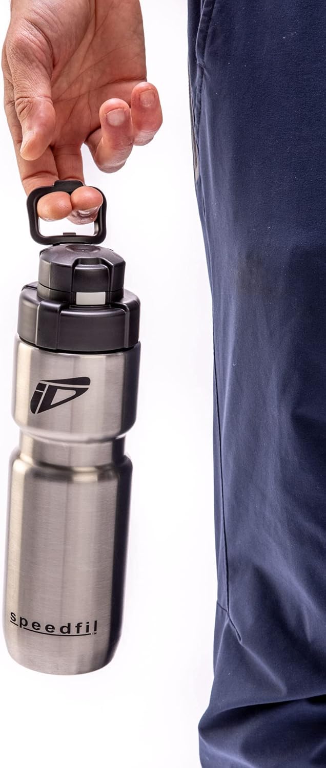Speedfil Speedflask 21oz. Vacuum Insulated Stainless Steel Cycling Sports Water Bottle with NEW Bounce Back Lid 2.0 (Silver)