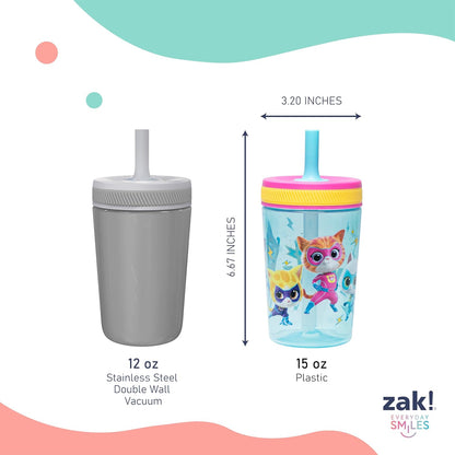Zak Designs 15oz Bluey Kelso Tumbler Set, Leak-Proof Screw-On Lid with Straw Made of Durable Plastic and Silicone, Perfect Bundle for Kids, 2 Count (Pack of 1) - Colors A