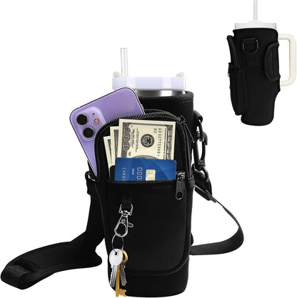 Water Bottle Carrier Bag with Strap for Stanley Cup 40oz/30oz with Phone Pocket, Neoprene Cross-Body Insulated Water Bottle Holder for Tumbler with Handle, Stanley Cup Accessories