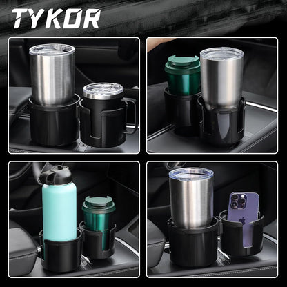 TYKOR Car Cup Holder Expander, 2 in 1 Cup Holder Extender Adapter with Expandable Base, Fits Yeti, Hydroflask, Large Water Bottles 10-46 OZ