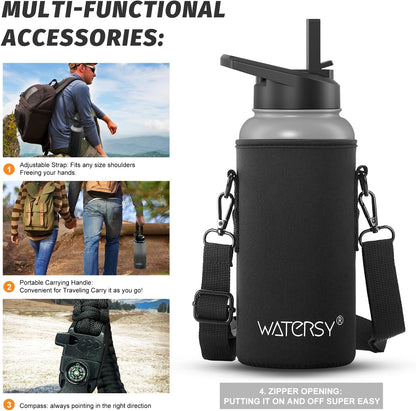 40oz Insulated Water Bottle (Cold for 48 Hrs),BPA Free&Leak Proof,Stainless Steel Water Flask,Water Jug with Straw Spout Lids for Gym,Hiking,Travel,Black Blue