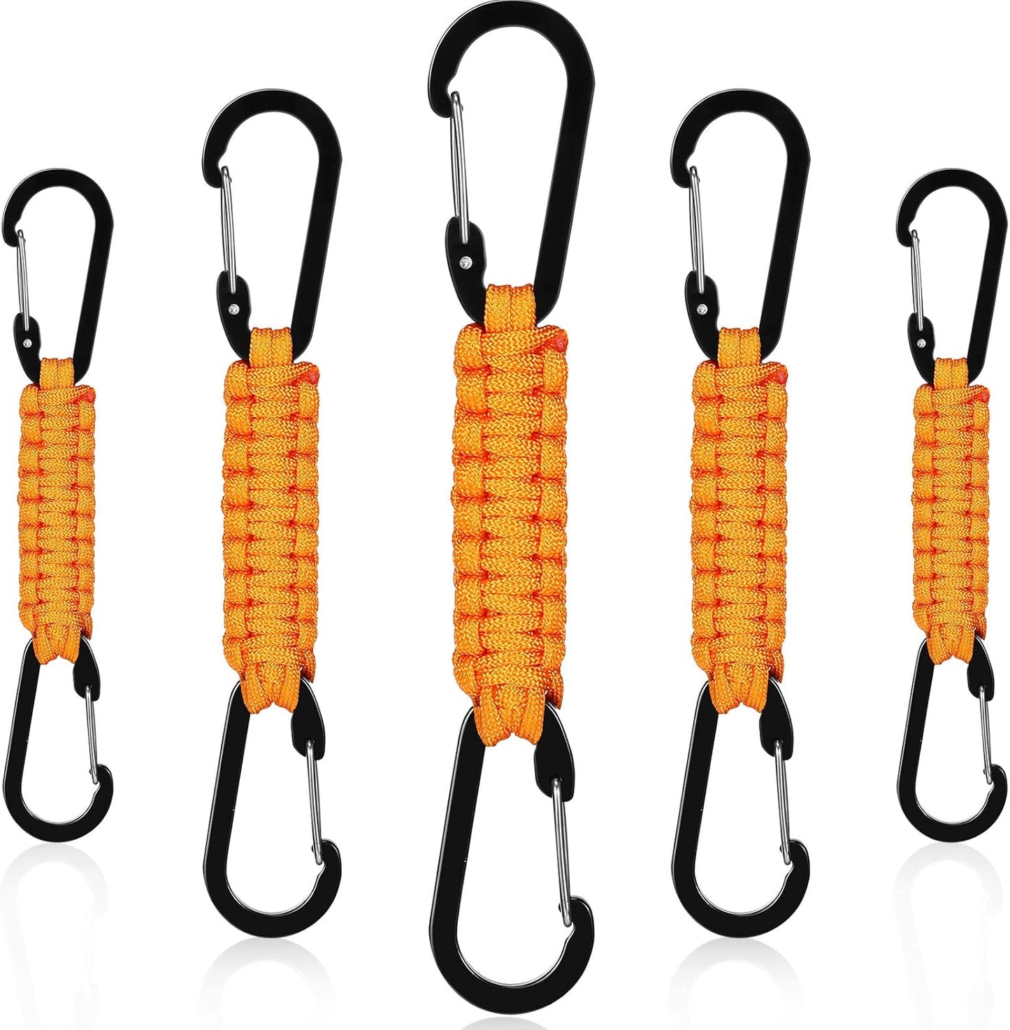 Ferraycle 5 Pcs Paracord Keychain Carabiner Clip Braided Lanyard Water Bottle Clips Tactical Keychain Backpack Accessories