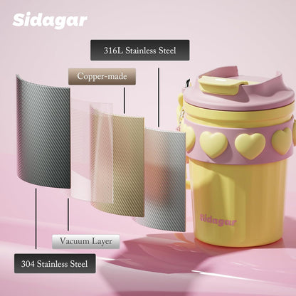 SDGA+ 12 oz Travel Coffee Mug Spill Proof Leak Proof, Stainless Steel Thermal Coffee Cup with Lid, Resuable Cup for Hot and Cold, Portable Tumbler for Women, Light Pink