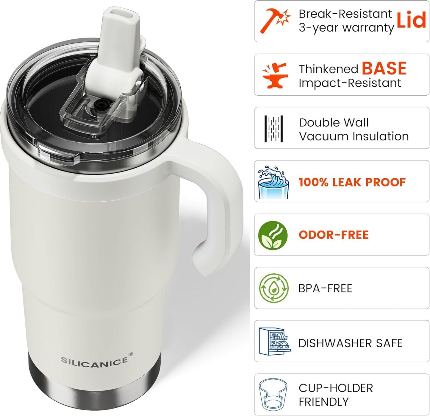 30oz Hygienic Insulated Tumbler with Handle — 100% Leakproof Lid with Removable Spout & Straw, Reinforced Vacuum-Protection Base, Cup Holder Friendly, for Travel/Gym/Office- Black