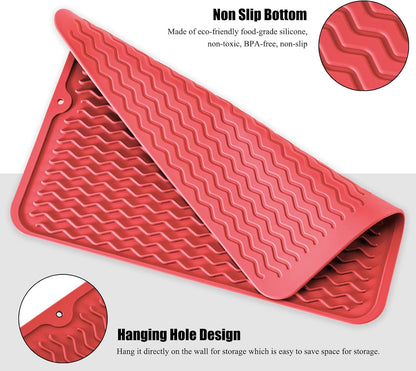 Silicone Dish Drying Mat, Non-Slip Easy Clean Sink Mat Large Heat-resistant Dish Drainer Mat for Kitchen Counter, Sink, Refrigerator or Drawer liner (12" x 6", BLACK)