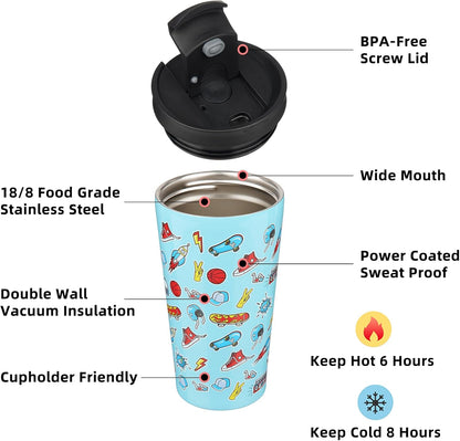 BJPKPK 22oz Insulated Tumbler With lid And Straw Stainless Steel Tumblers Travel Coffee Mug Reusable Thermal Cup,Sky